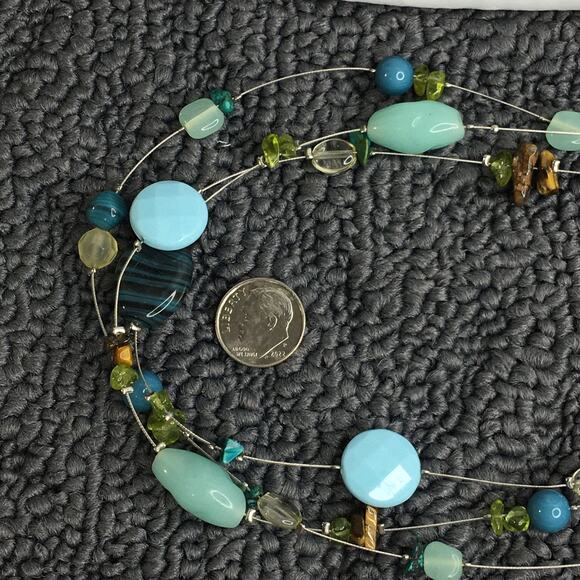 Lia Sophia Multi-Strand Floating Necklace Blue Green Silver Tone - Picture 11 of 15
